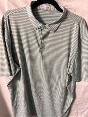 Peter Millar Mint Green and White Striped Polo